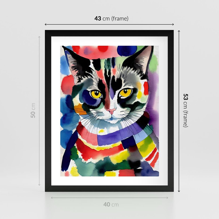 Plakat w ramie 40x50 - Koci Przyjaciel - abstrakcyjny obraz, akwarela - rama czarna