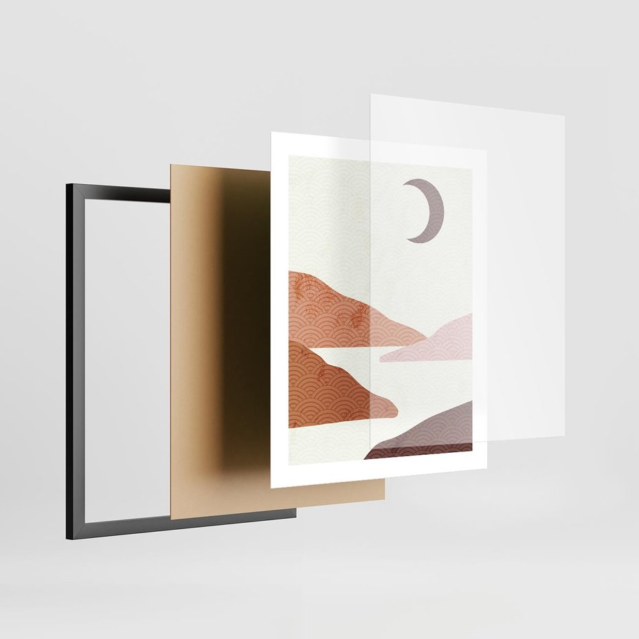 Plakat w ramie 40x50 - Księżycowa Refleksja - nowoczesna sztuka, góry - rama czarna