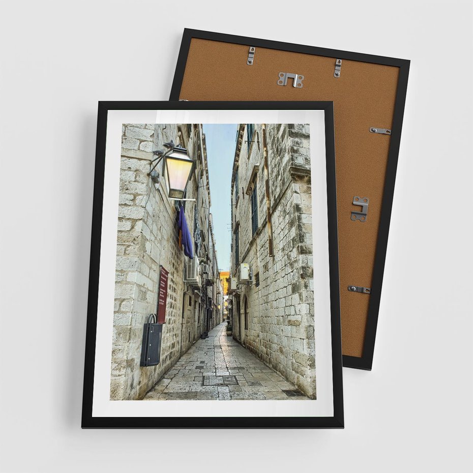 Plakat w ramie 50x70 - Urok Włoskiej Uliczki - włoska, uliczka - rama czarna