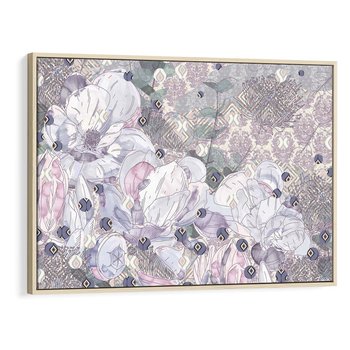 Obraz w ramie 100x70 - Malowane oddechy istnienia - pomieszane tekstury, kwiatowe elementy - rama drewno