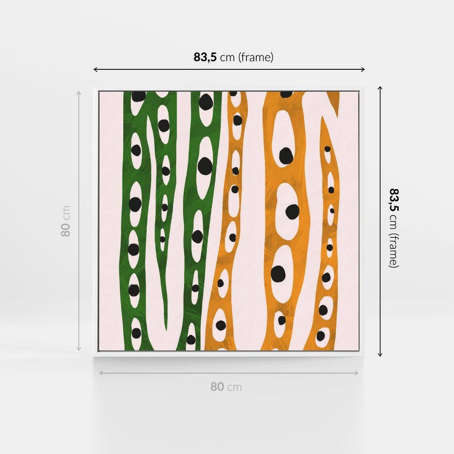 Obraz w ramie 80x80 - Migocące Zmaganie - abstrakcyjny obraz, dziwne kształty - rama biała