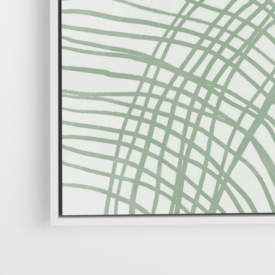 Obraz w ramie 80x80 - Migotliwa Spokojna Zieleń - zielony plakat, abstrakcyjne splątane linie - rama biała