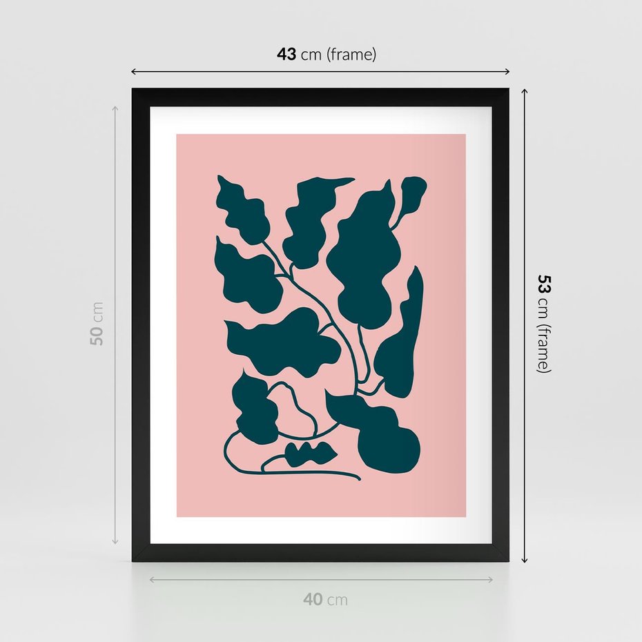 Plakat w ramie 40x50 - Kształty Nieznanego Świata - abstrakcyjne liście, boho styl - rama czarna