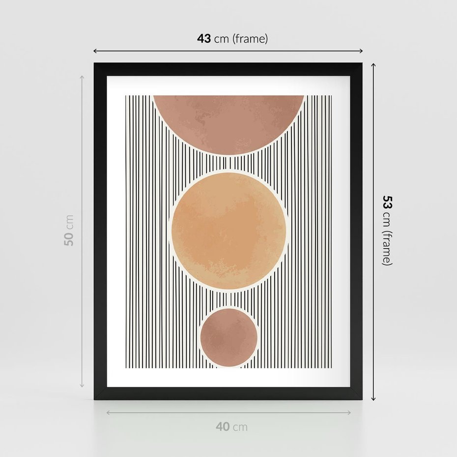 Plakat w ramie 40x50 - Taniec Linii - abstrakcyjna nowoczesna sztuka, koła okręgi - rama czarna