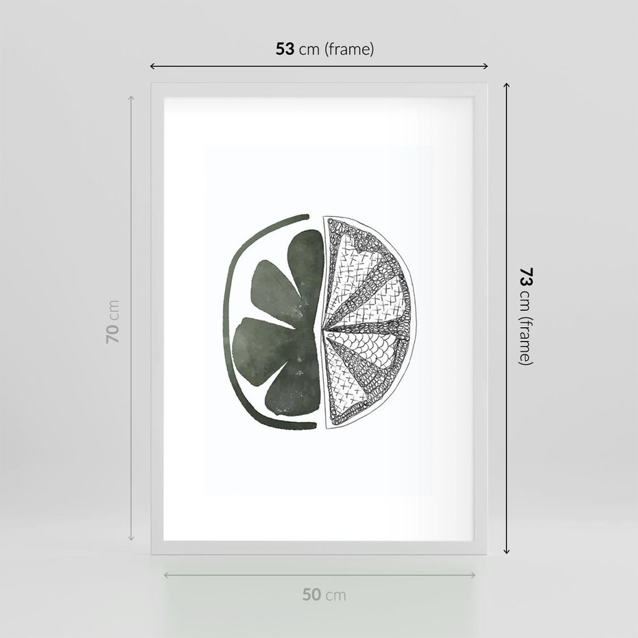 Plakat w ramie 50x70 - Cytrynowe Echo - minimalistyczny plakat, cytryna - rama biała