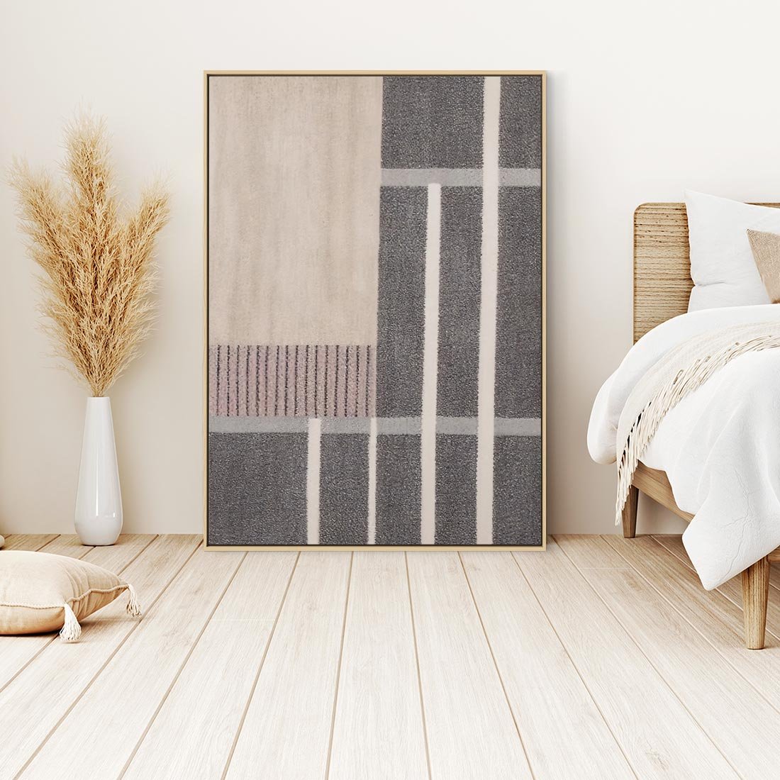 Obraz w ramie 80x120 - Harmonia skradzionych odcieni - symetryczne, geometryczne pasy - rama drewno