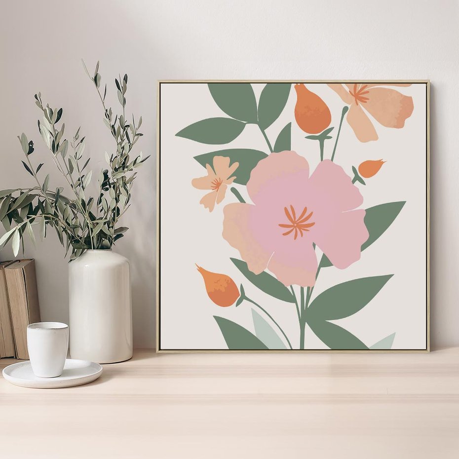 Obraz w ramie 50x50 - Kwiatowe Nastroje - kwiat, sztuka nowoczesna - rama drewno