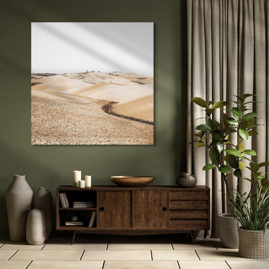 Obraz na płótnie 60x60 - Refleksyjny taniec myśli - pustynny krajobraz, odcienie sepii