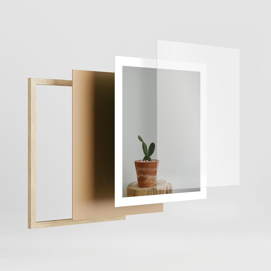 Plakat w ramie 40x50 - Kaktus w Doniczce - minimalizm, kaktur w doniczce - rama drewno