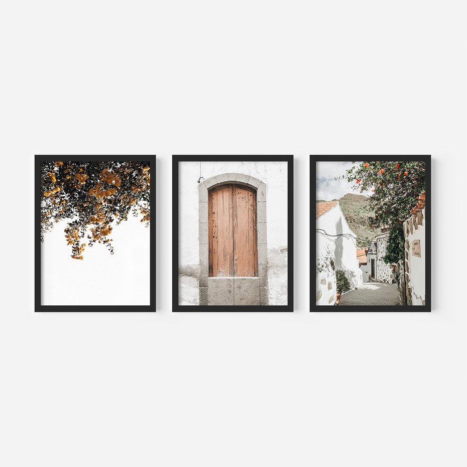 Zestaw obrazy w ramie 50x70 galeria - Stare, drzwi, Włochy, uliczka - rama czarna