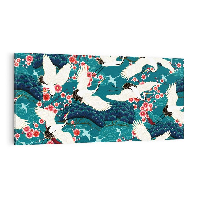 Obraz na płótnie 100x50 - Żurawie Wachlarze - orientalne japońskie żurawie, grafika
