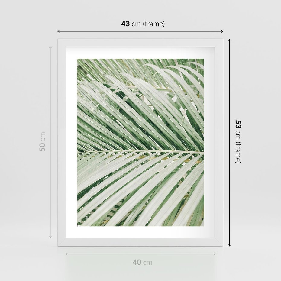 Plakat w ramie 40x50 - Liście Palmy: Egzotyczna Grafika - palma, liście palmy - rama biała