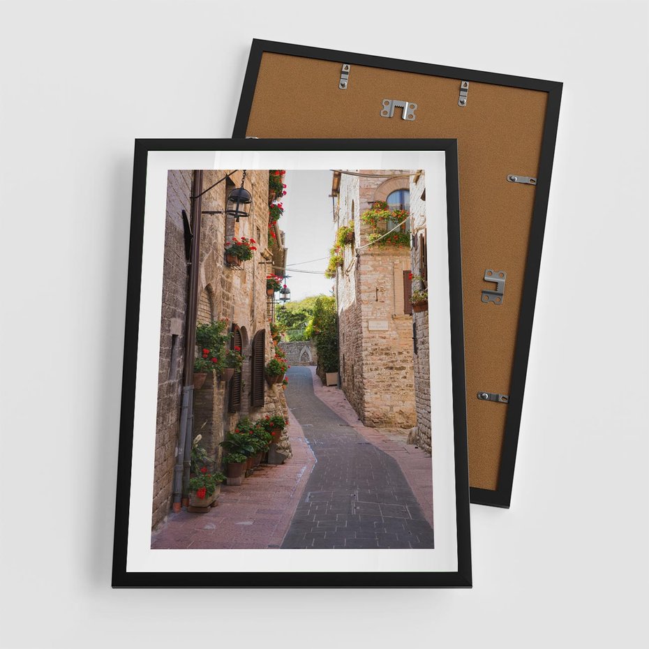 Plakat w ramie 50x70 - Miłość na Romantycznej Uliczce - romantyczna, uliczka - rama czarna
