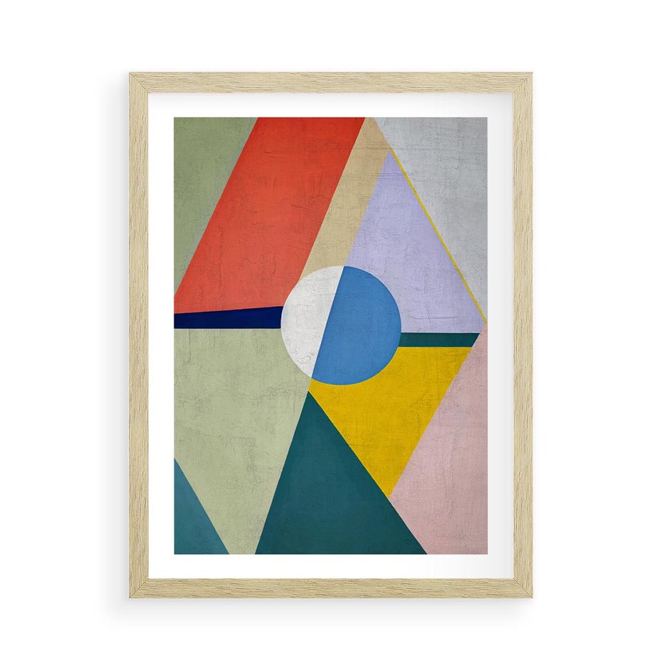 Plakat w ramie 50x70 - Taniec Subtelnych Odbić - abstrakcyjne geometryczne kształty, olejny obraz - rama drewno