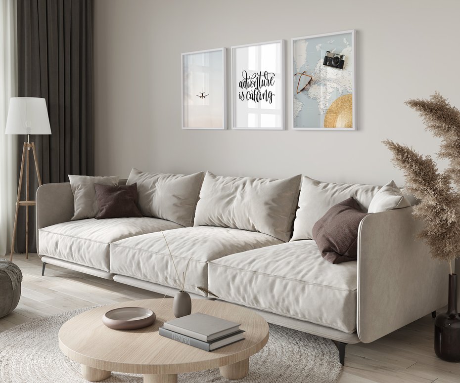 Zestaw obrazy w ramie 50x70 galeria - Podróż, wakacje, samolot, typografia - rama biała