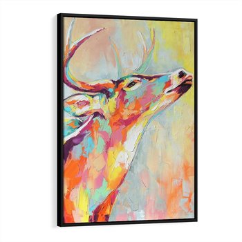 Obraz w ramie 70x100 - Impresje snów malarza - kolorowy olejny obraz, jeleń ryczący na rykowisku - rama czarna