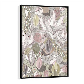 Obraz w ramie 50x70 - Pejzaże zatajonej duszy - połączenie tekstur, roślinne motywy - rama czarna