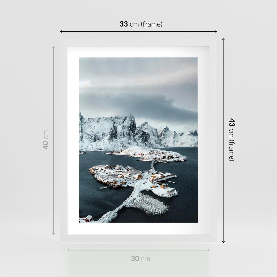 Plakat w ramie 30x40 - Ciepło i Urok Północy - skandynawskie, domki - rama biała