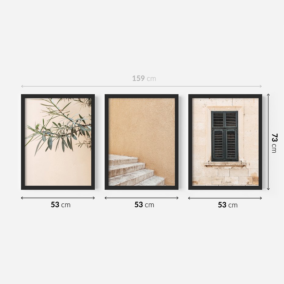 Zestaw obrazy w ramie 50x70 galeria - Beż, podróż, okiennica - rama czarna