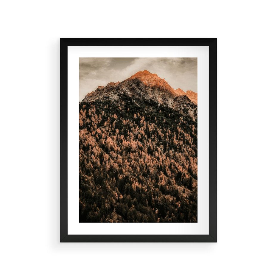 Plakat w ramie 30x40 - Jesienna Godzina w Górach - góry, las w górach - rama czarna