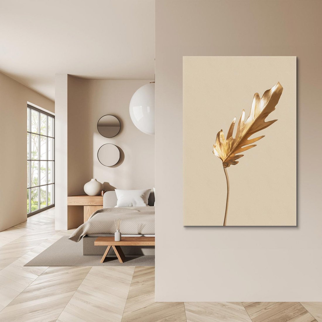Obraz na płótnie 80x120 - Piękno w Detalu - złoty, liść