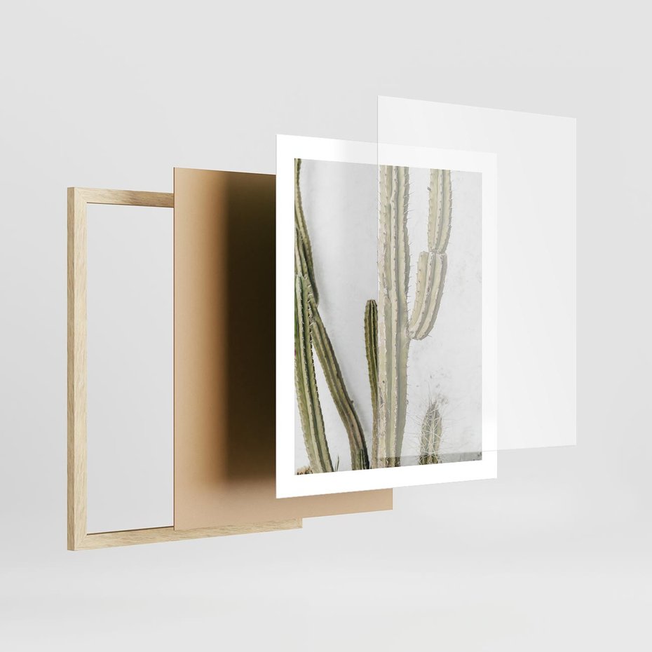 Plakat w ramie 40x50 - Kaktus w Stylu Boho - kaktus, roślina tropikalna - rama drewno