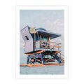 Plakat bez ramy 40x50 - Plażowa Kolorystyka: Budka Ratownika w Pastelach - pastelowa budka ratownika, plaża Miami