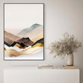 Obraz w ramie 50x70 - Góry Tonące w Pastelach - złote pastelowe góry, akwarela - rama czarna