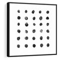 Obraz w ramie 50x50 - Boho Sztuka Wolości - minimalistyczny plakat, czarne kropki na białymtle - rama czarna