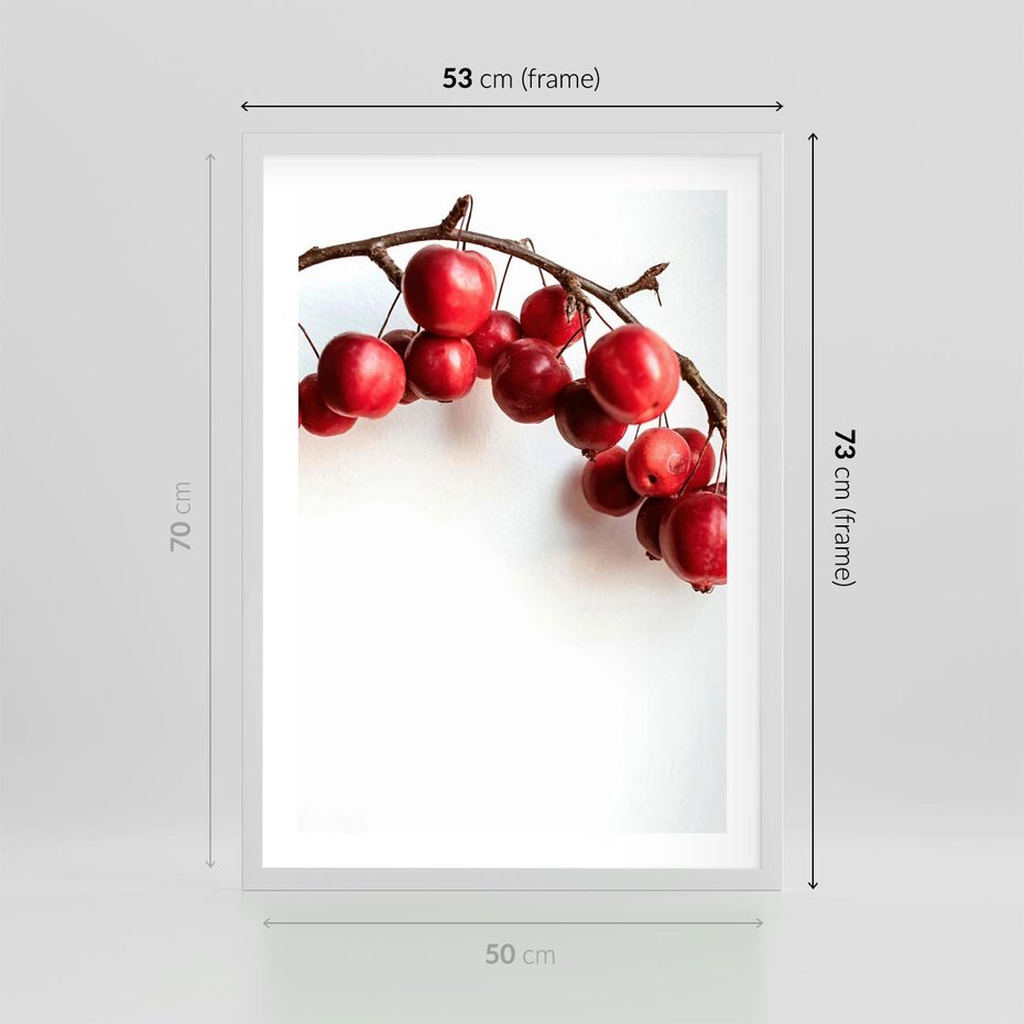 Plakat w ramie 50x70 - Jesienne Owoce - jarzębina, czerwone owoce - rama biała