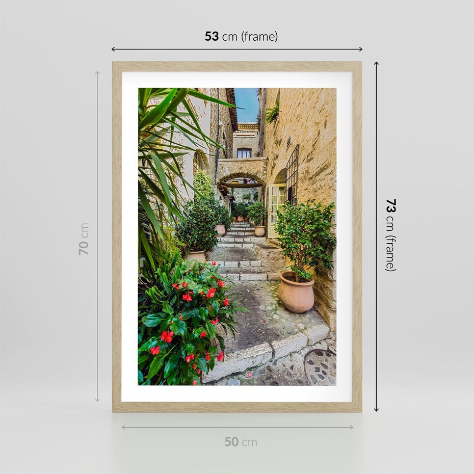 Plakat w ramie 50x70 - Perspektywa uliczki malownicza - uliczka, perspektywa - rama drewno