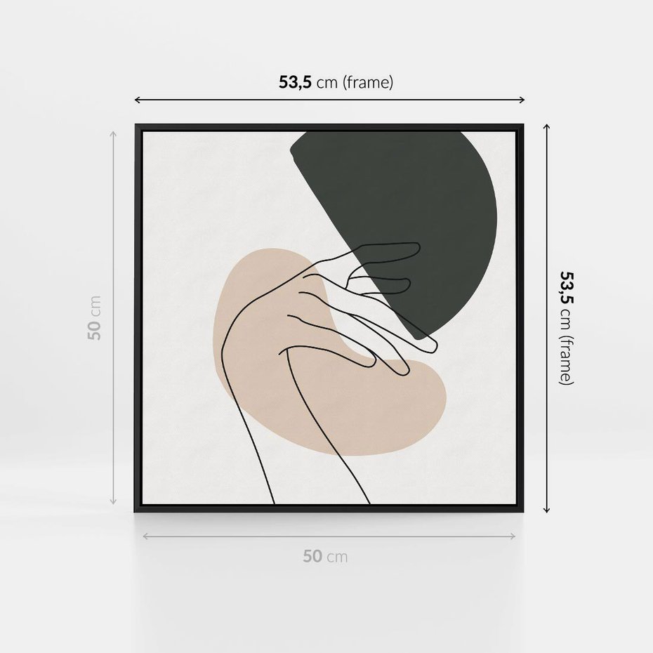 Obraz w ramie 50x50 - Przenikające Kształty - szkic jedną linią, one line - rama czarna