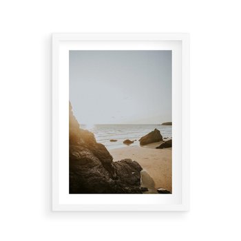 Plakat w ramie 40x50 - Magia Wieczornego Spokoju - plaża, zachód - rama biała