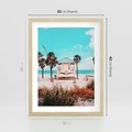 Plakat w ramie 30x40 - Plaża, Palmy i Spokój Miami - budka ratownika, plaża Miami - rama drewno