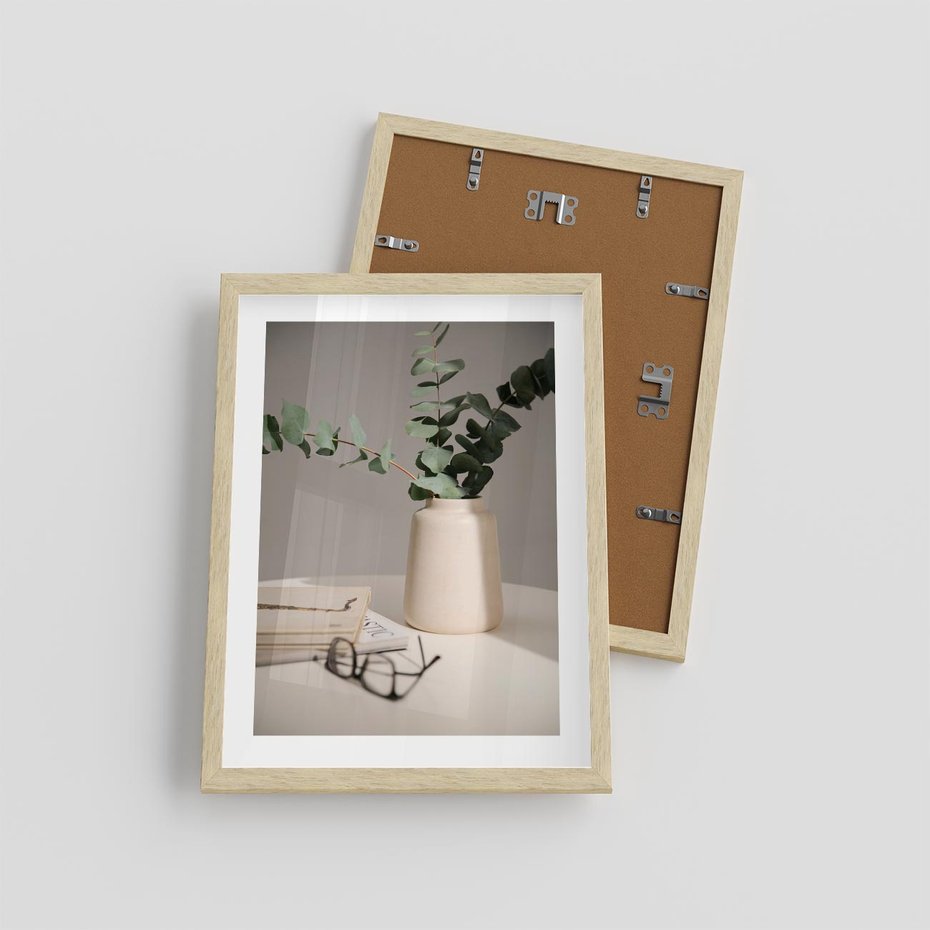 Plakat w ramie 30x40 - Eukaliptusowe liście w okularach - liście, eukaliptus - rama drewno