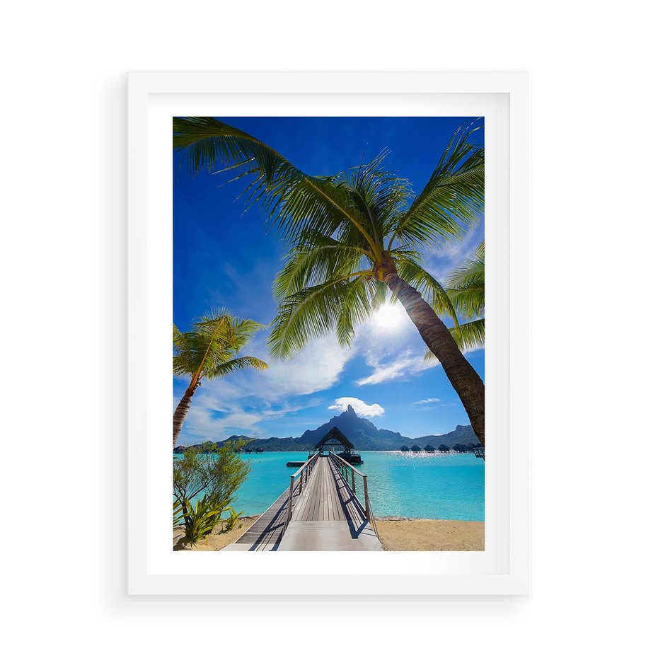 Plakat w ramie 50x70 - Tropikalne palmy nad oceanem - palmy, ocean - rama biała