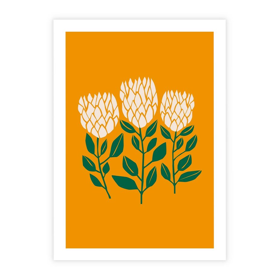 Plakat bez ramy 50x70 - Kolorowe Impresje - abstrakcyjna kwiatowa kompozycja, żółte mocne tło