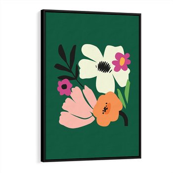 Obraz w ramie 50x70 - Rozbijające Echa - abstrakcyjne kwiaty, zielone tło - rama czarna