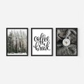 Zestaw obrazy w ramie 50x70 galeria - Kawa, las, zima, przytulnie - rama czarna