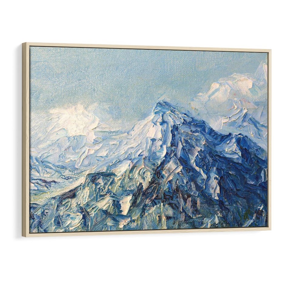 Obraz w ramie 120x80 - Majestat Błękitnych Szczytów - olejny obraz, górski pejzaż - rama drewno