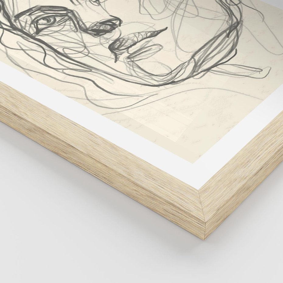 Plakat w ramie 50x70 - Konturem Uchwycone - plakat, minimalistyczny szkic - rama drewno