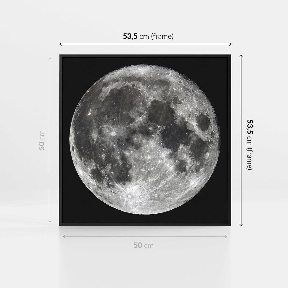 Obraz w ramie 50x50 - Księżycowa Aura - zdjęcie, ogromny księżyc na czarnym tle - rama czarna