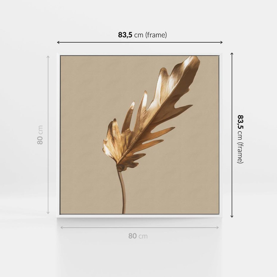 Obraz w ramie 80x80 - Piękno w Detalu - złoty, liść - rama biała