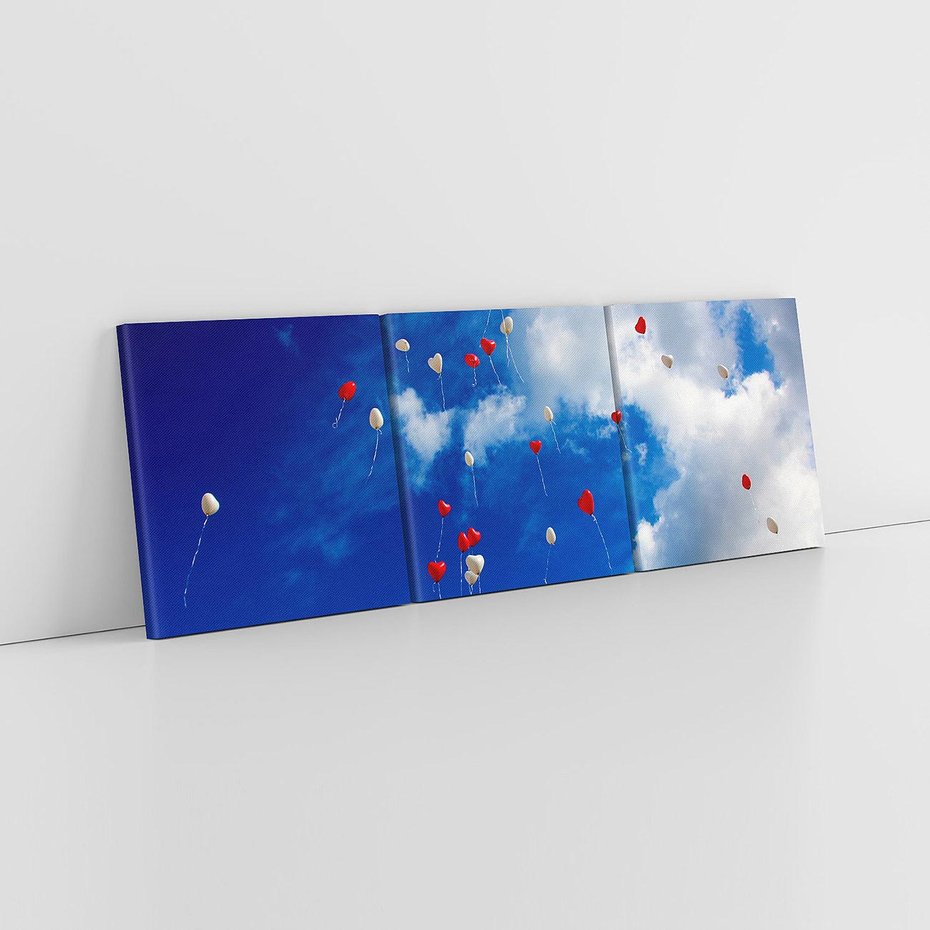 Obraz na płótnie 150x50 - Balony - Serca na niebie - balony, serca