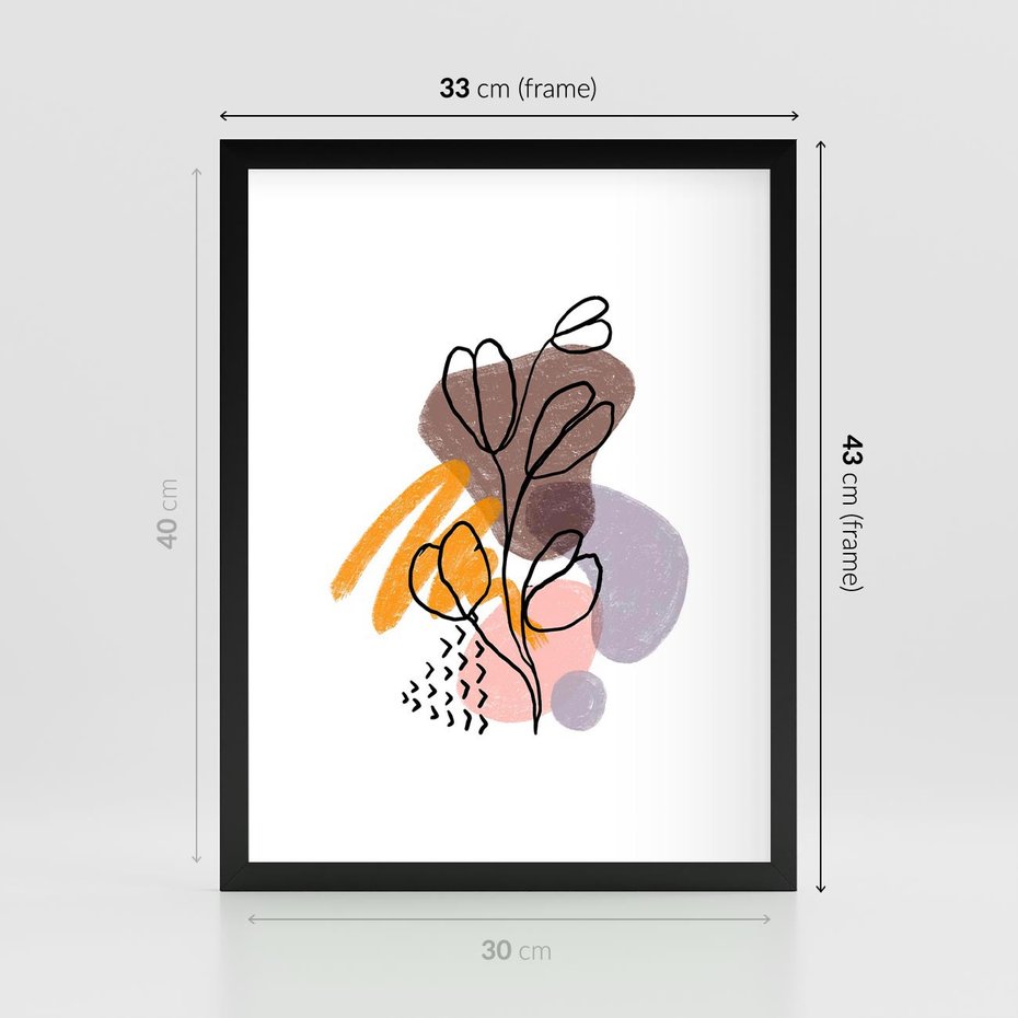 Plakat w ramie 30x40 - Bezgraniczne Widzenia - abstrakcyjna sztuka, liść gałązka - rama czarna