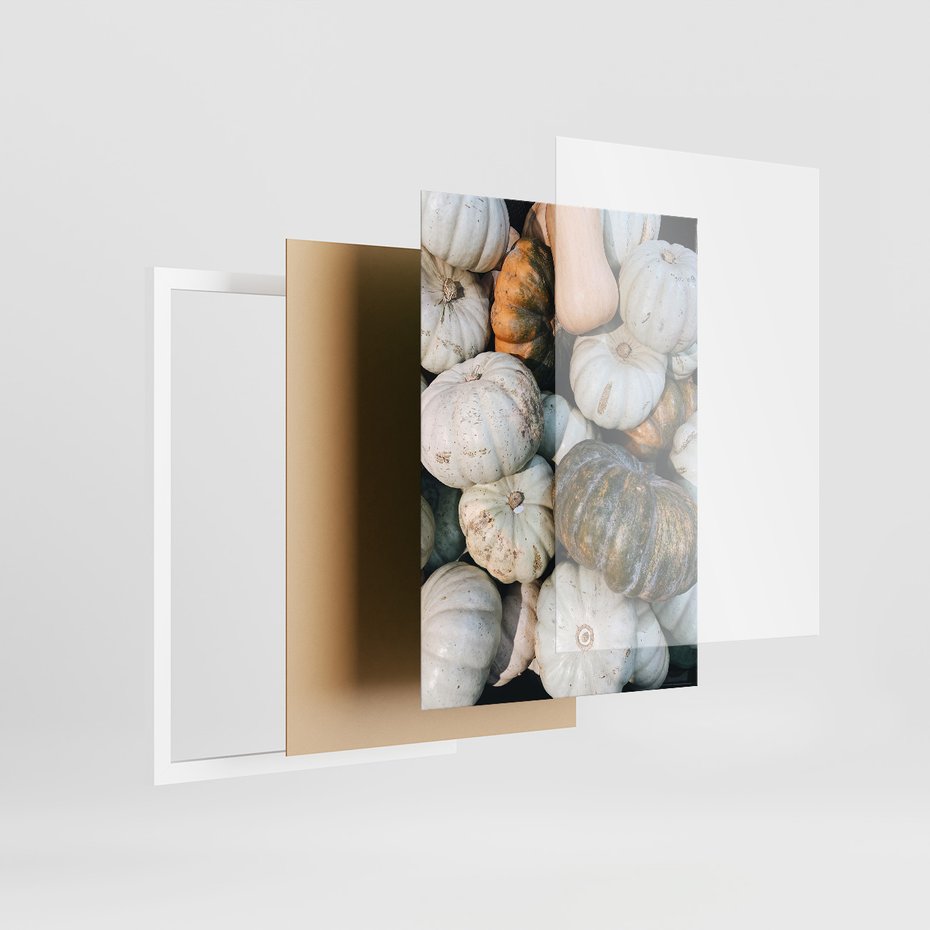 Zestaw obrazy w ramie 50x70 galeria - Jesień, liście, dynie, boho - rama biała