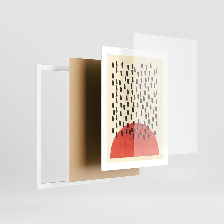 Plakat w ramie 30x40 - Czerwona Abstrakcja: Grafika z Wyrazistym Kołem - abstrakcja grafika, czerwone koło - rama biała