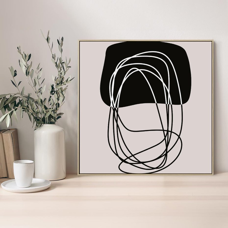 Obraz w ramie 50x50 - Strukturalne Kontrasty - abstrakcyjne szkicowane linie, minimalizm - rama drewno