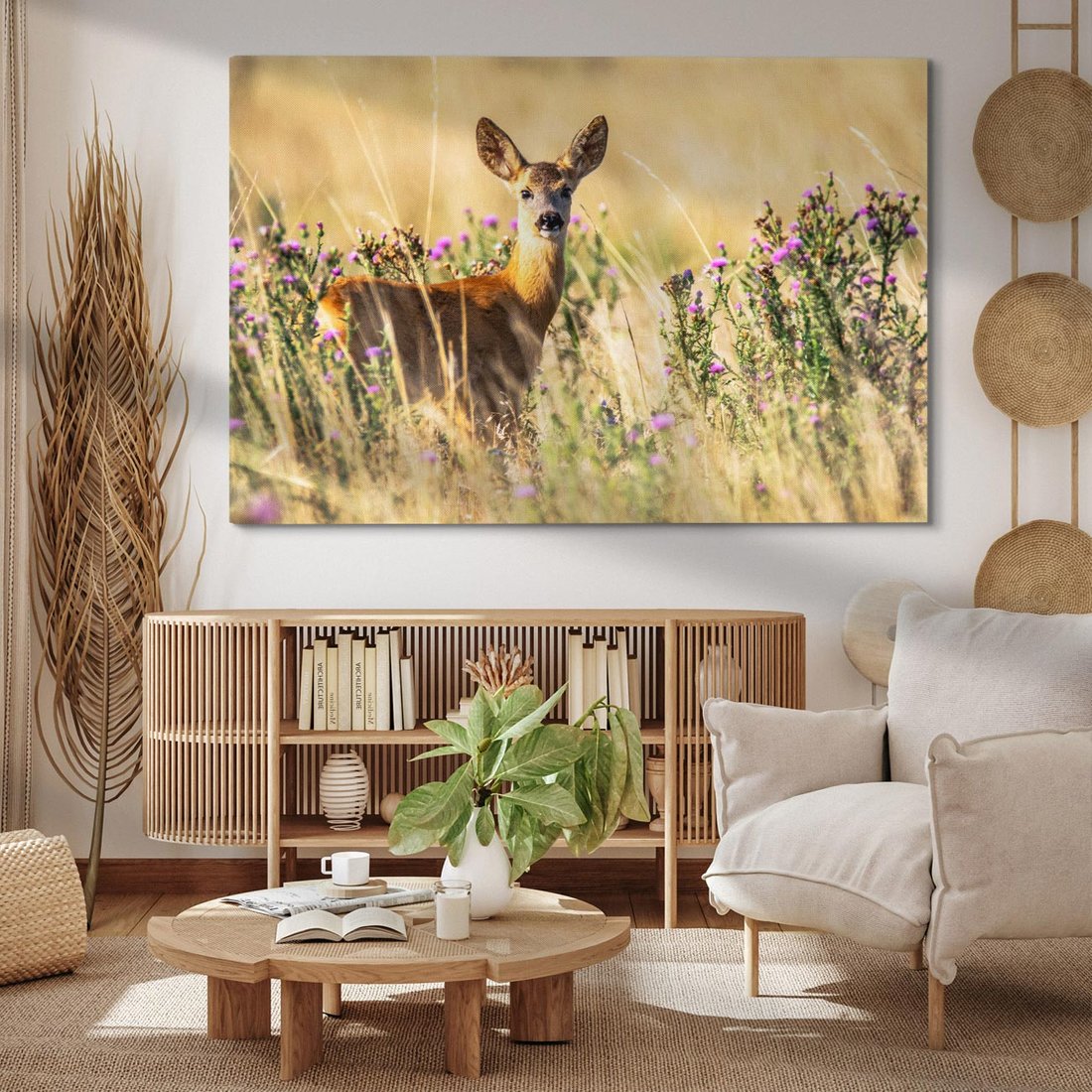 Obraz na płótnie 120x80 - Sarenka na malowniczej łące - sarna, sarenka