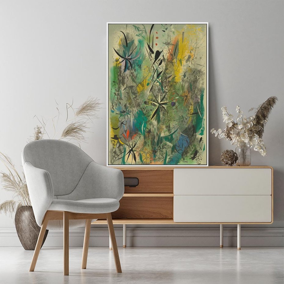 Obraz w ramie 80x120 - Tajemnicze Konstrukcje Form - abstrakcyjny obraz, mnogość kolorów - rama biała